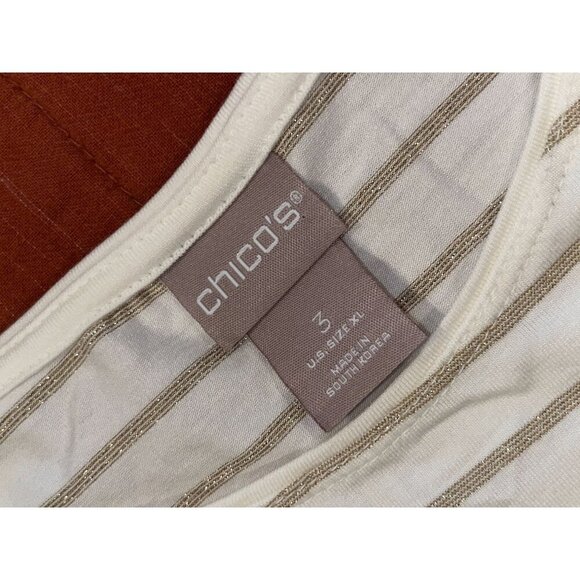 NWT Chicos White & Gold Striped Long Sleeve  Women's Top Size XL - Picture 6 of 9
